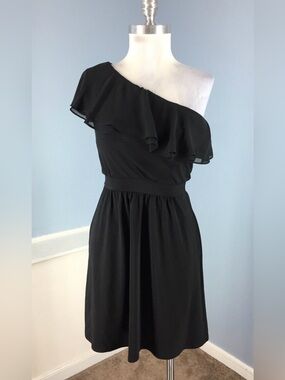White House Black Market Black One-Shoulder Ruffle Dress